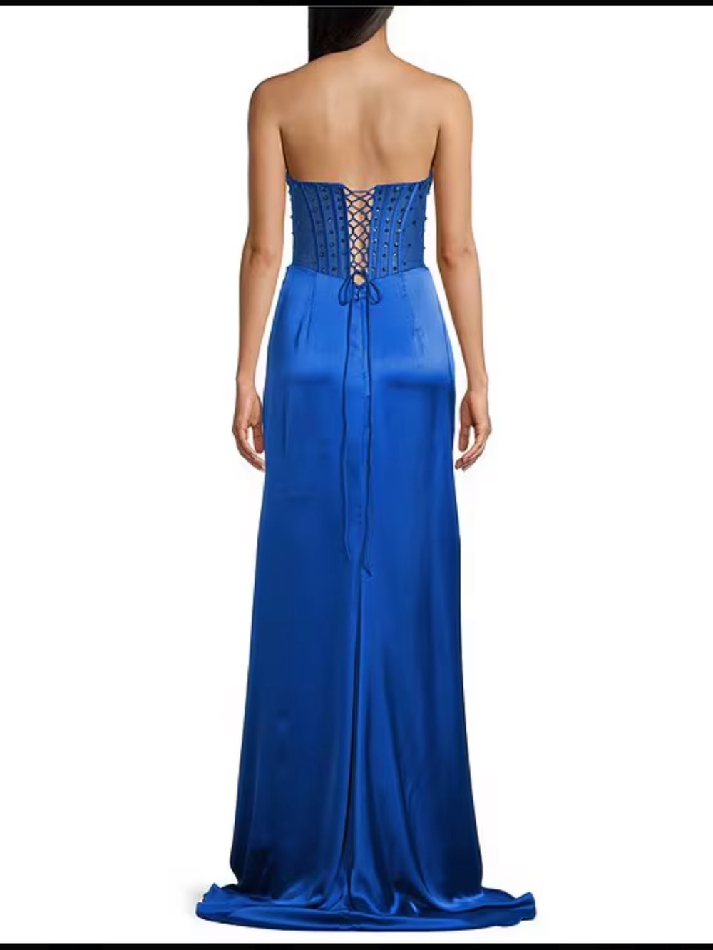 Social Strapless Sweetheart Beaded Rhinestone Corset Long Dress - Picture 5 of 8